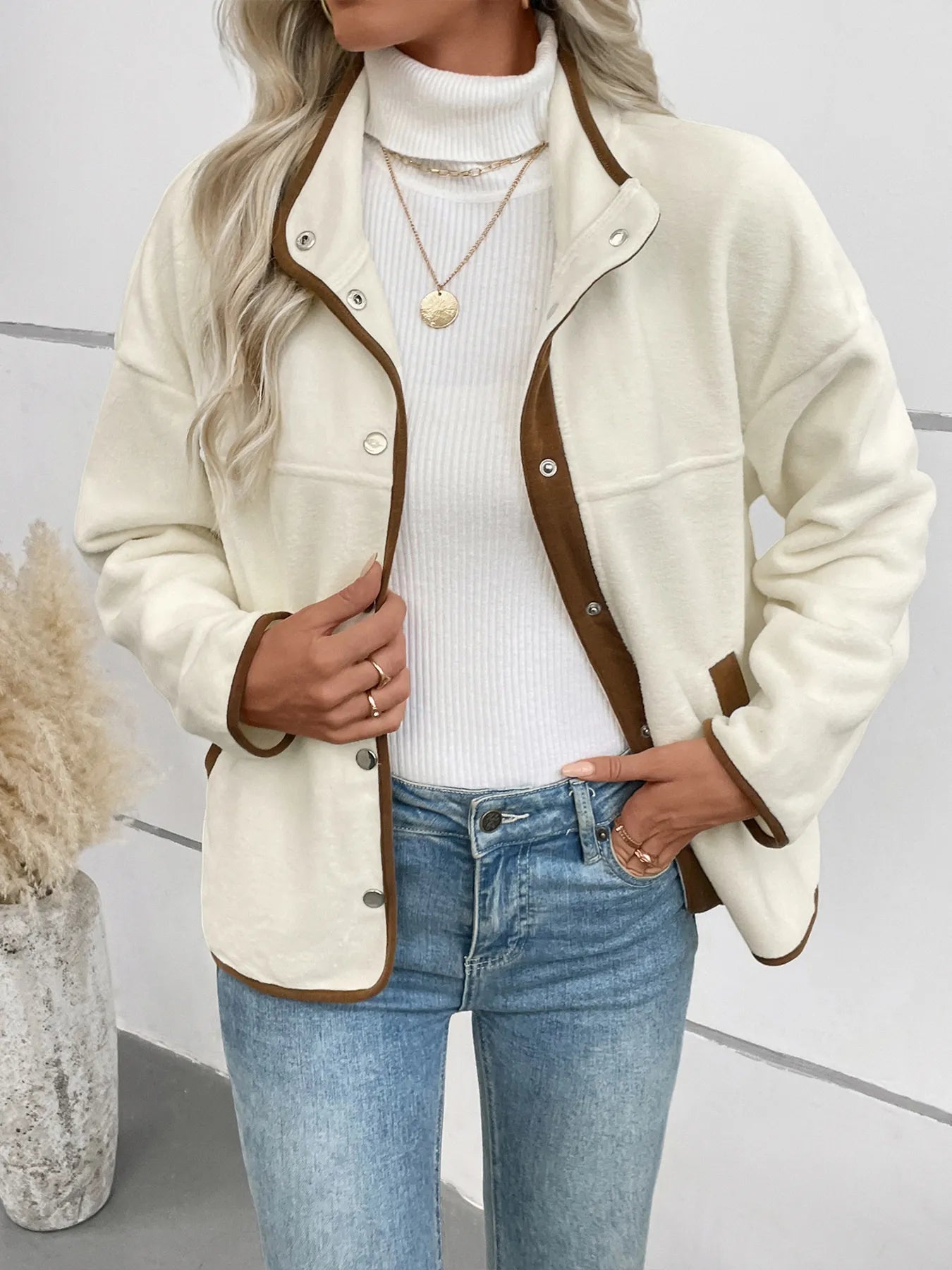 Snap Down Long Sleeve Jacket – Lightweight Buttoned Outerwear - Fashorio