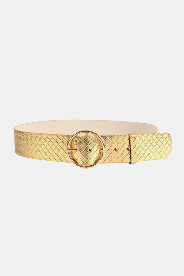 PU Leather Circle Shape Buckle Belt Gold One Size - Fashorio