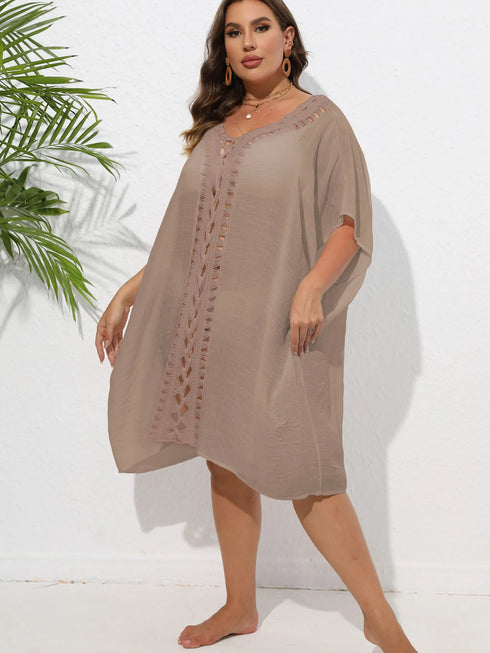 Crochet Trim V-Neck Beach Cover Up Dress - Fashorio