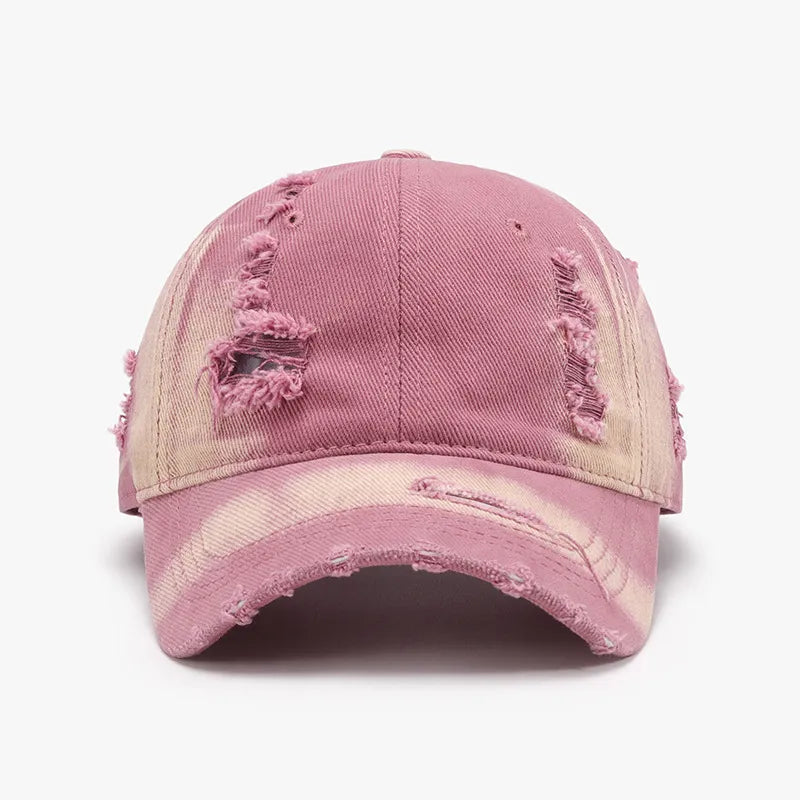 Distressed Adjustable Cotton Baseball Cap Pink Purple One Size - Fashorio