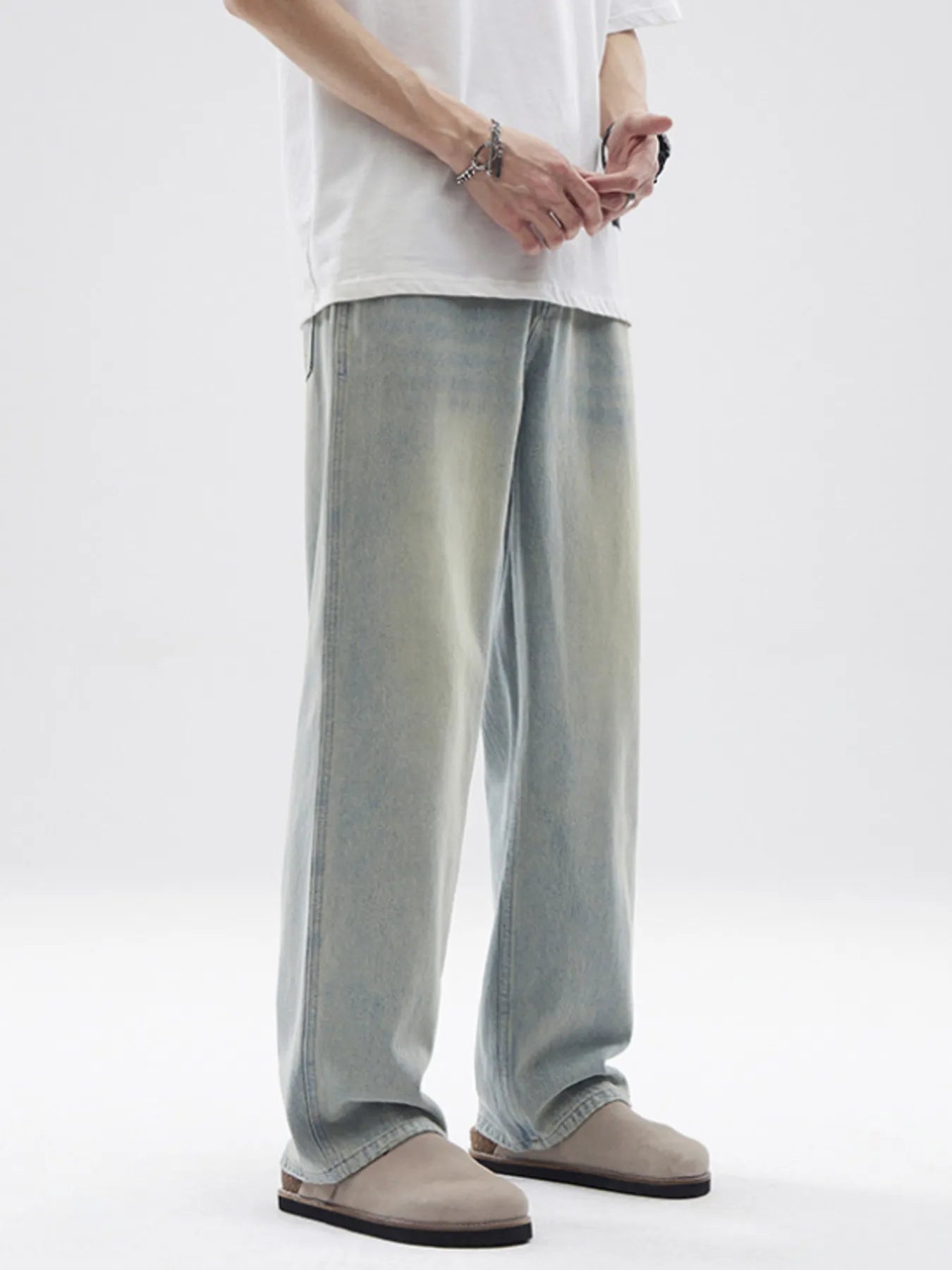 Men's Full Size Vintage Washed Wide Leg Relaxed Fit Jeans Plus Size - Fashorio