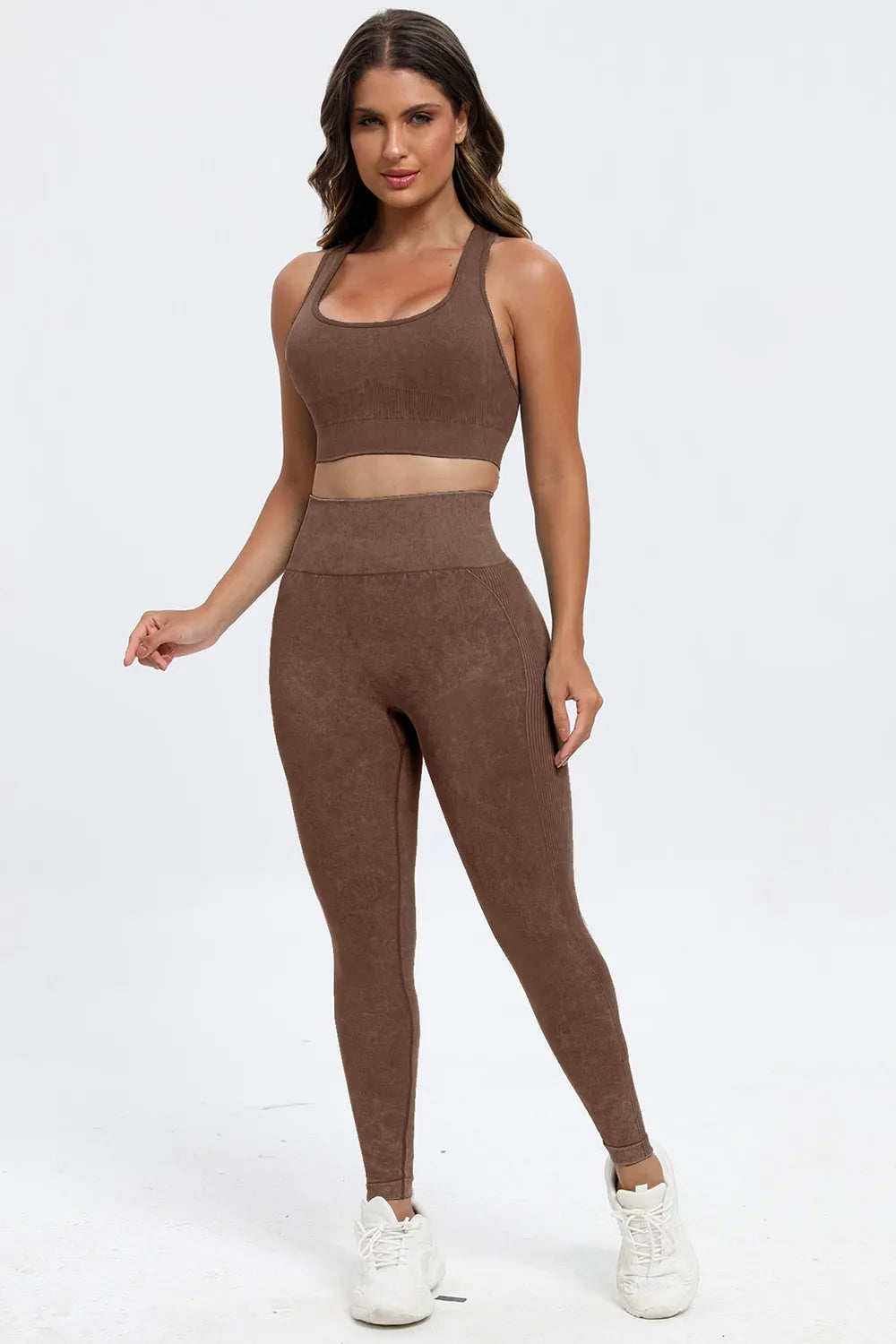 3 Piece Washed Square Neck Wide Strap Active Set - Fashorio