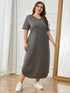 Plus Size Pocketed V-Neck Short Sleeve Lounge Dress - Fashorio