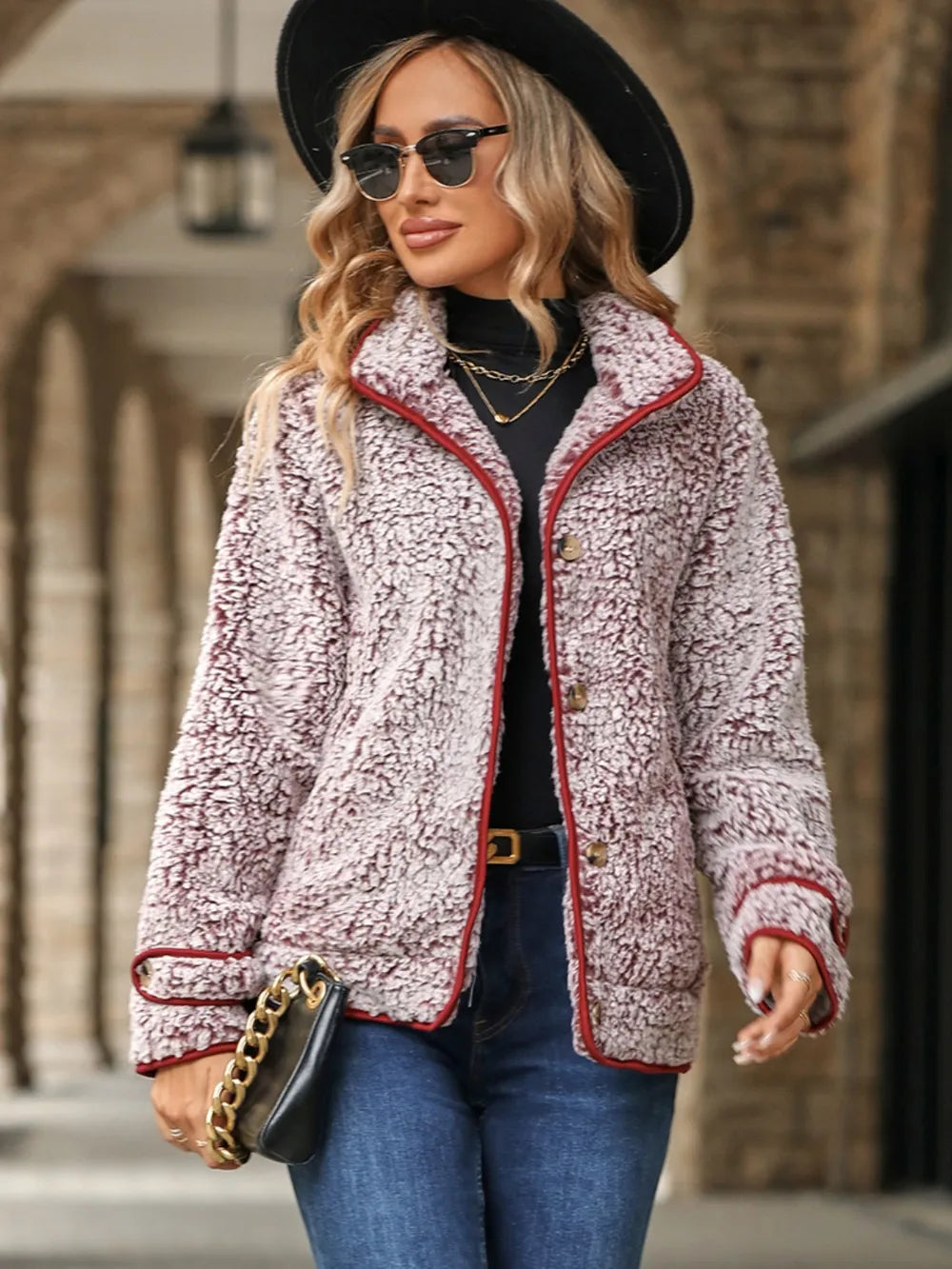 Fuzzy Pocketed Button Up Jacket - Fashorio