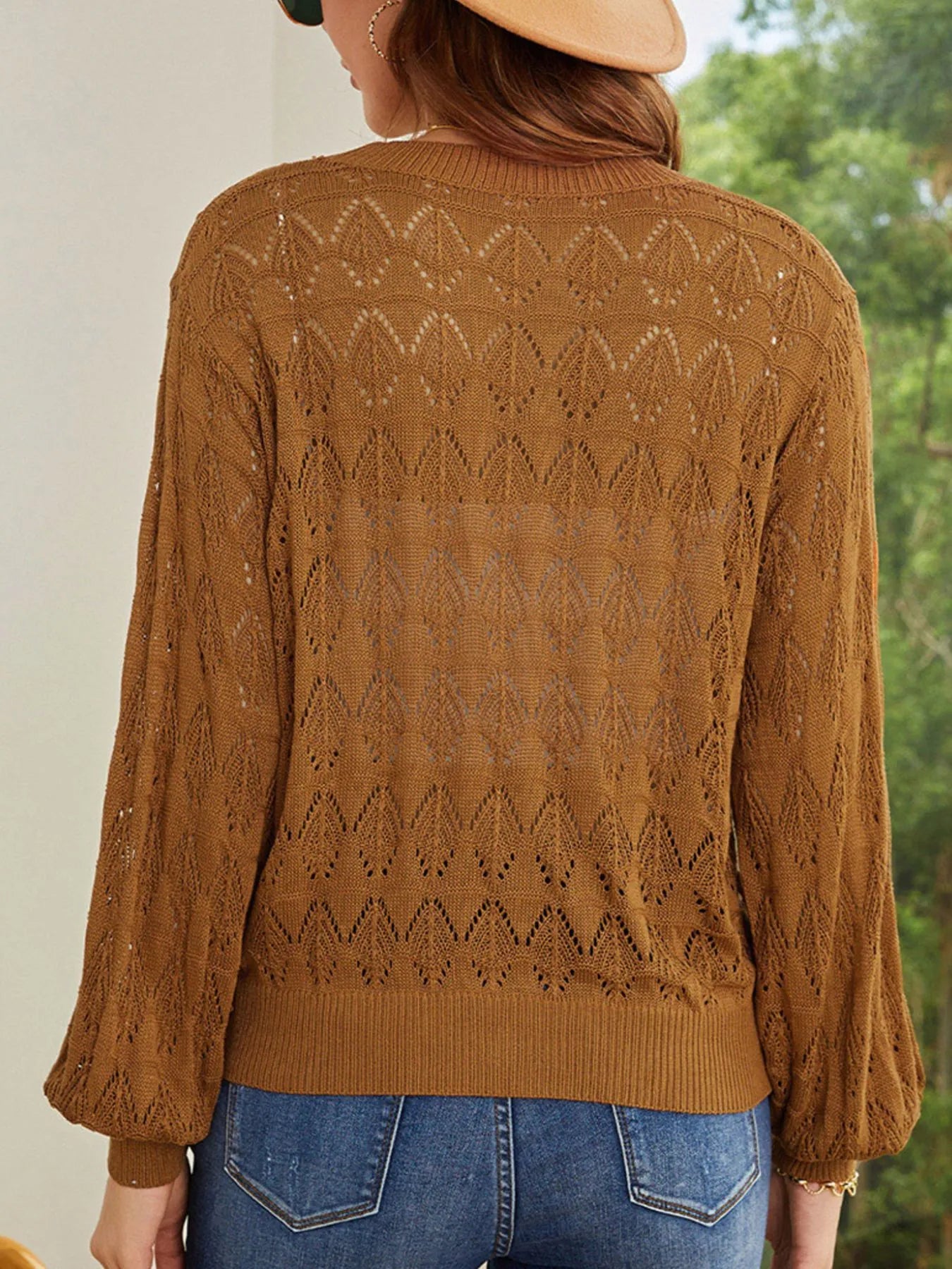 Openwork Button Up Cardigan - Fashorio