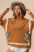 BiBi Mock Neck Sweater with Leopard Pocket - Fashorio