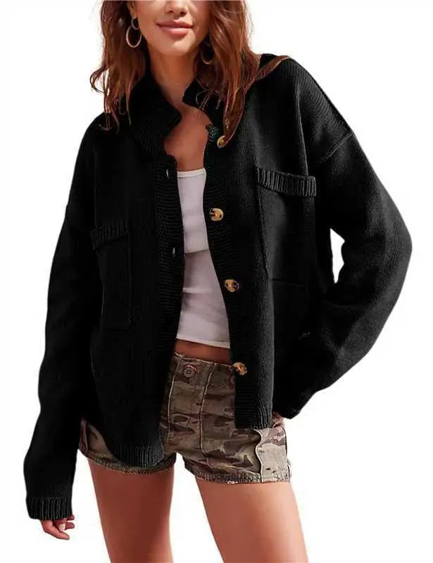 Ribbed Hem Button Up Cardigan - Fashorio