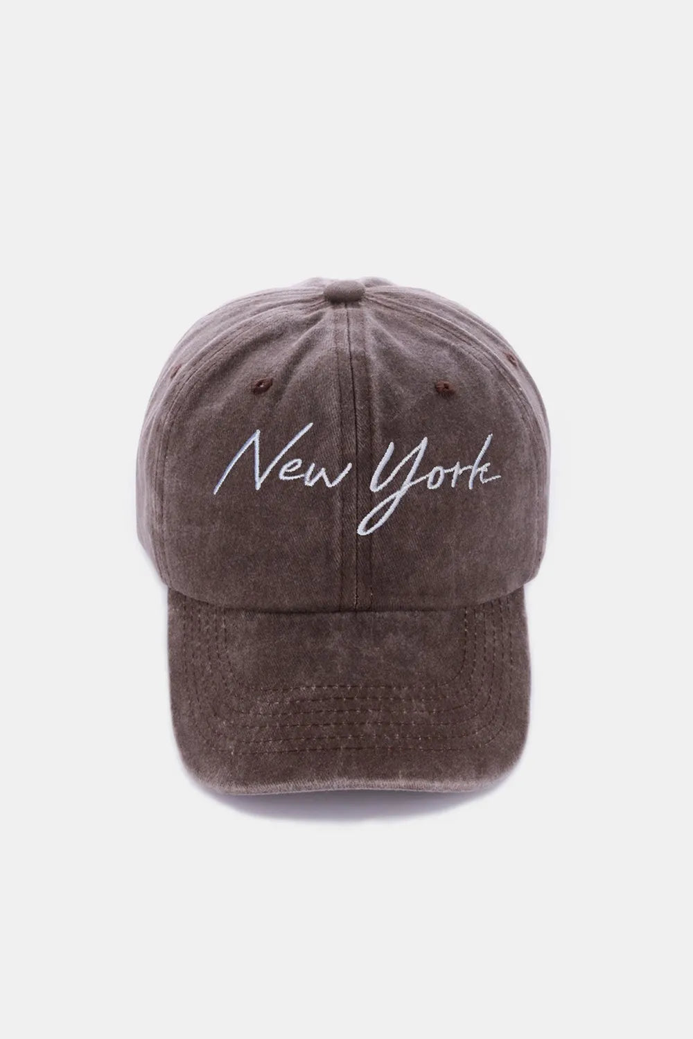 Zenana Washed Embroidered City Baseball Cap New York Brown One Size - Fashorio