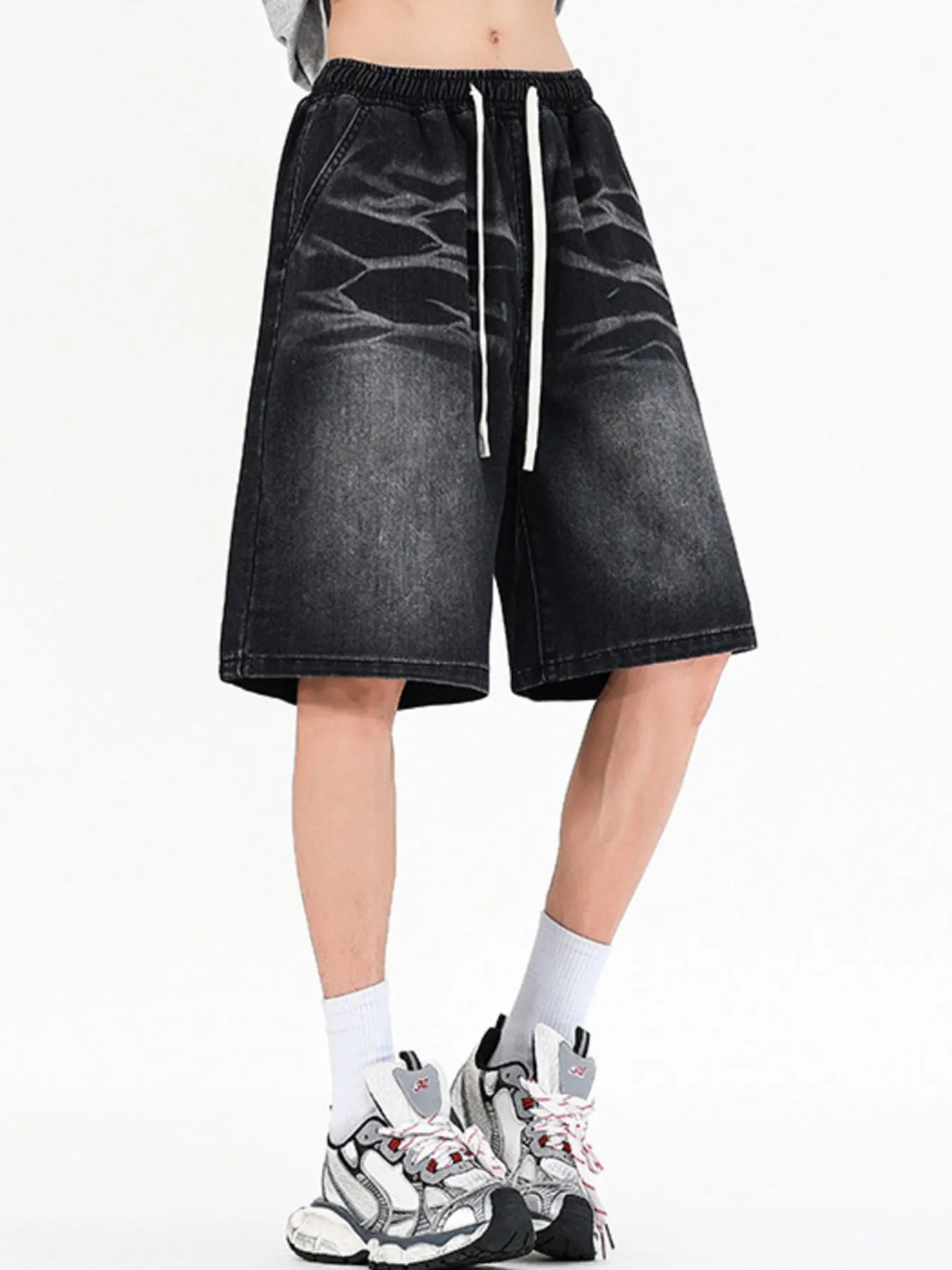 Men's Full Size Relaxed Fit Denim Shorts with Drawstring Waist Plus Size - Fashorio