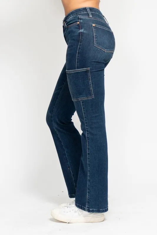 Judy Blue Full Size High Waist Cargo Bootcut Jeans Plus Size - Fashorio
