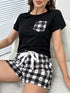 Plaid Heart Top and Shorts Lounge Set - Fashorio