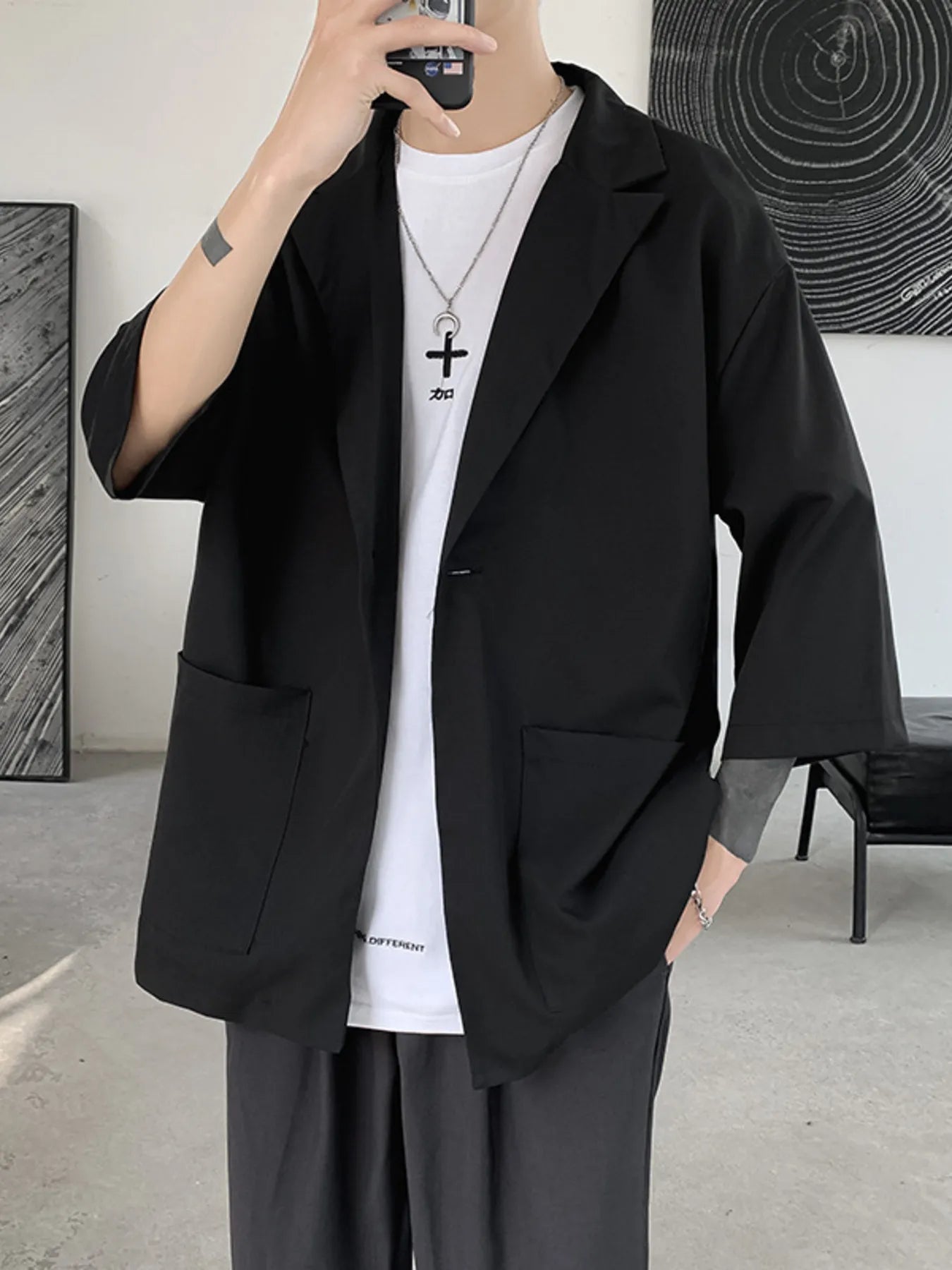Men's One Button Long Sleeve Blazer - Fashorio