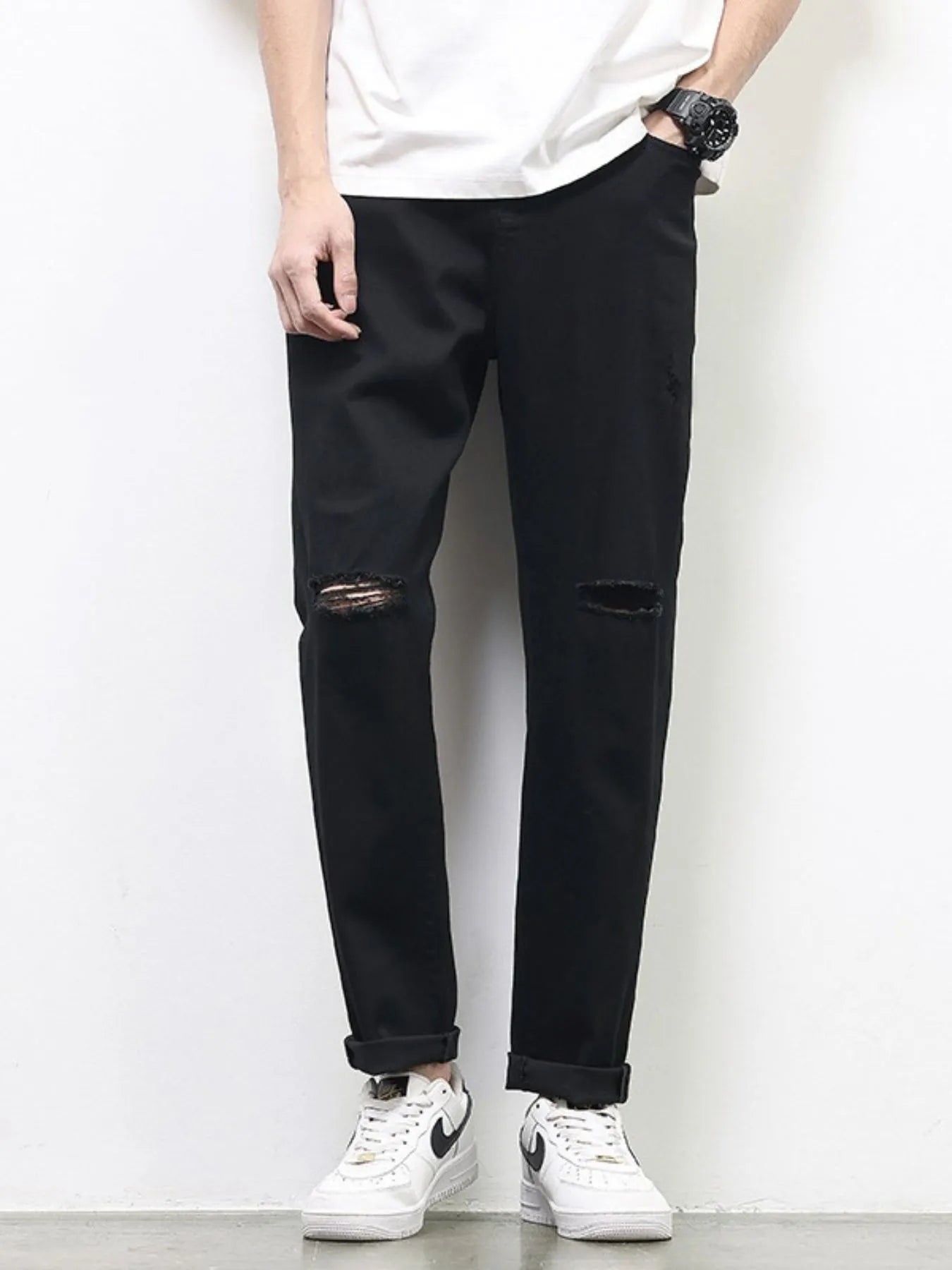 Men's Full Size Ripped Straight Leg Jeans Plus Size - Fashorio
