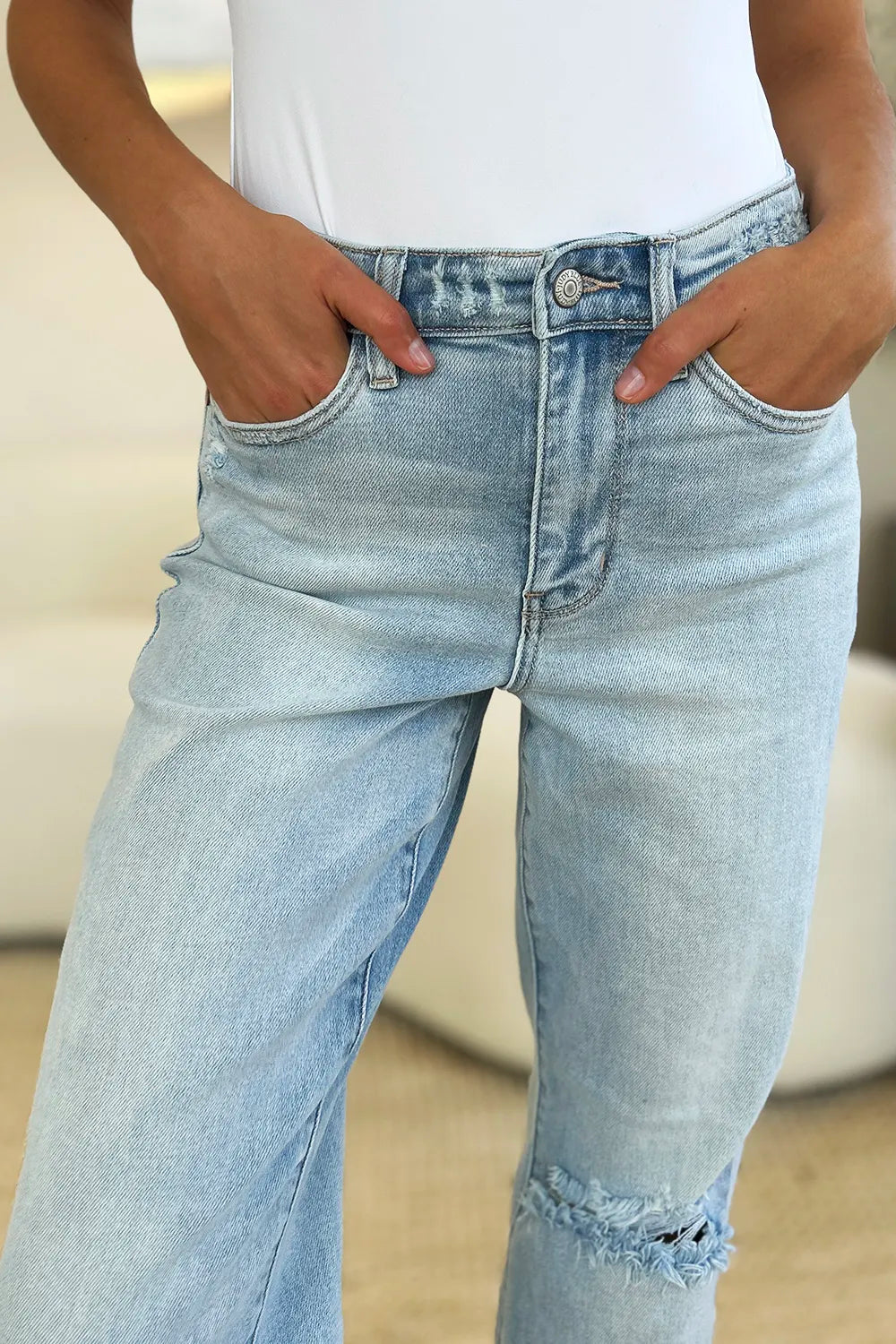 Judy Blue Full Size High Waist Distressed Straight Jeans - Fashorio
