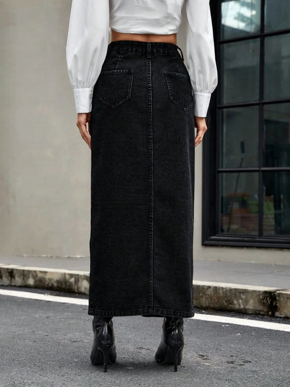 Button Front Denim Skirt - Fashorio
