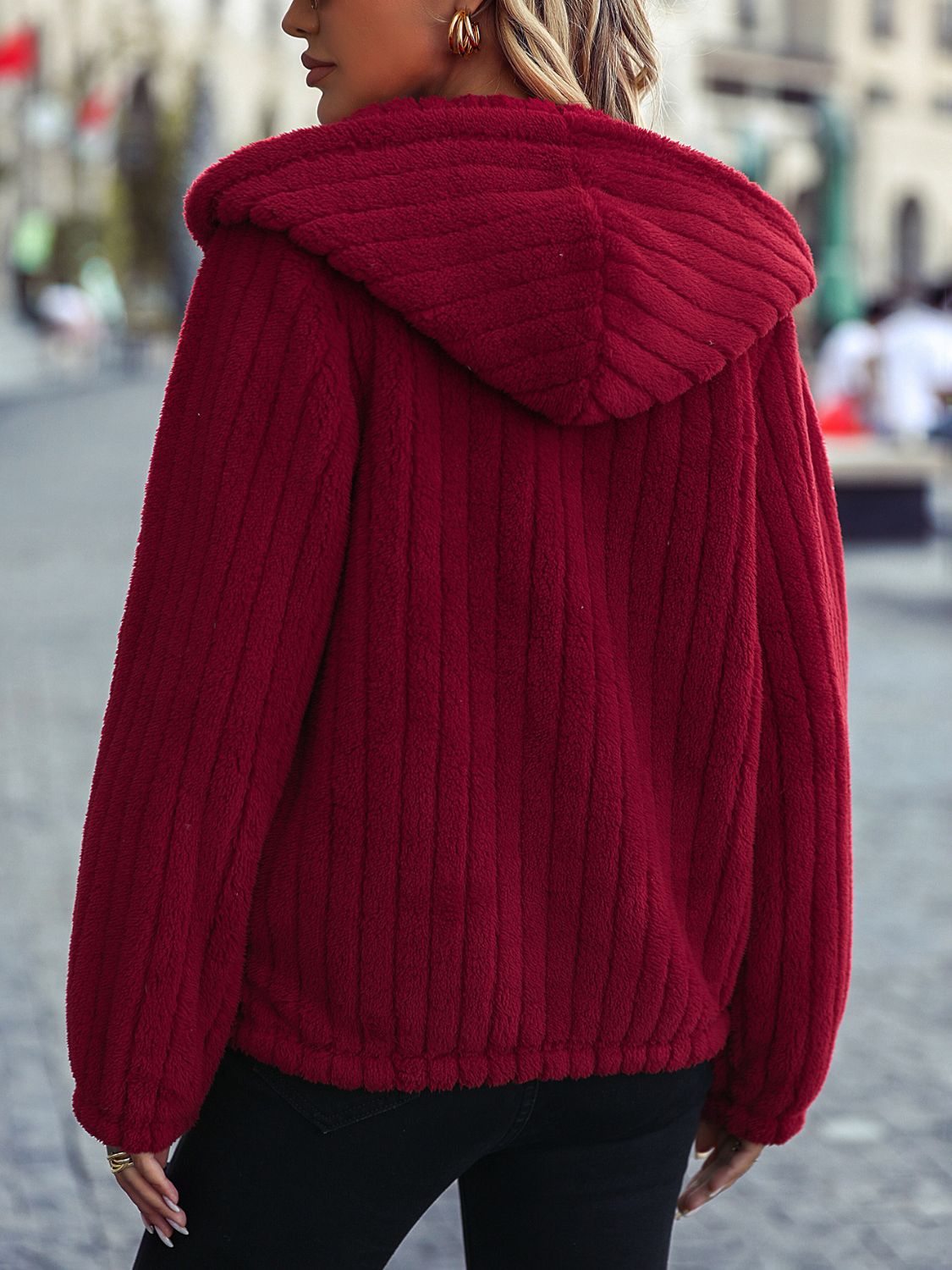 Zip-Up Hooded Jacket with Pockets - Fashorio