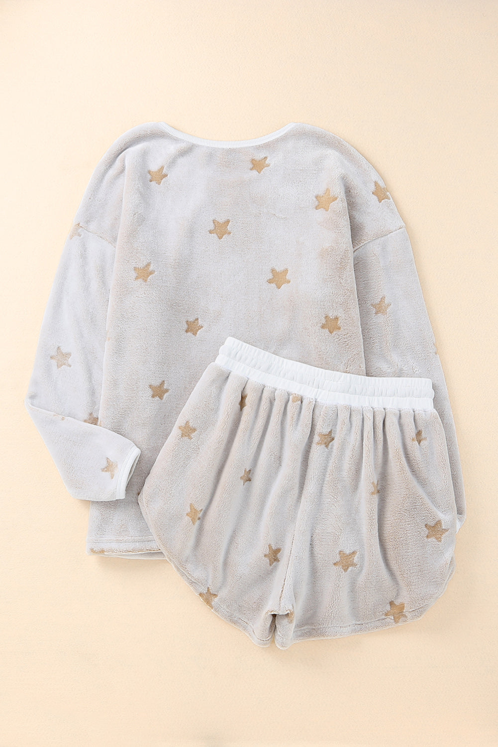 Round Neck Dropped Shoulder Star Print Top and Shorts Lounge Set - Fashorio