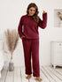 Ivy Lane Teddy Long Sleeve Top and Pants Lounge Set Burgundy - Fashorio