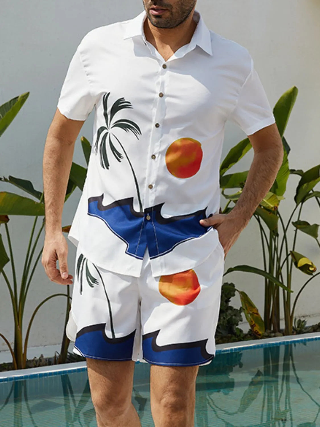 Men's Full Size Button Up Shirt and Shorts Set Plus Size White - Fashorio
