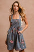 BiBi Flower Printed Wide Strap Denim Overalls - Fashorio