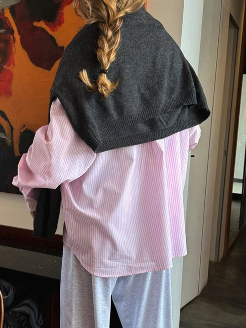 Collared Neck Long Sleeve Striped Button-Up Shirt - Fashorio