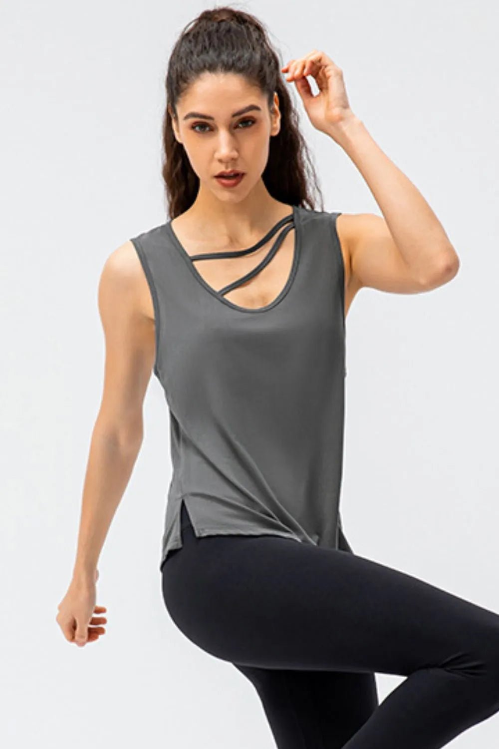 Cutout Reversible Active Tank Dark Gray - Fashorio