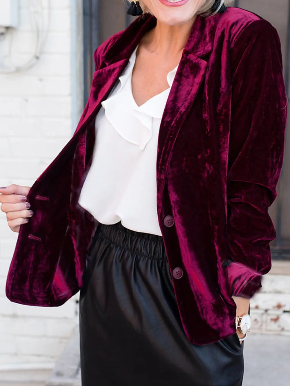 Button Up Lapel Collar Blazer - Fashorio