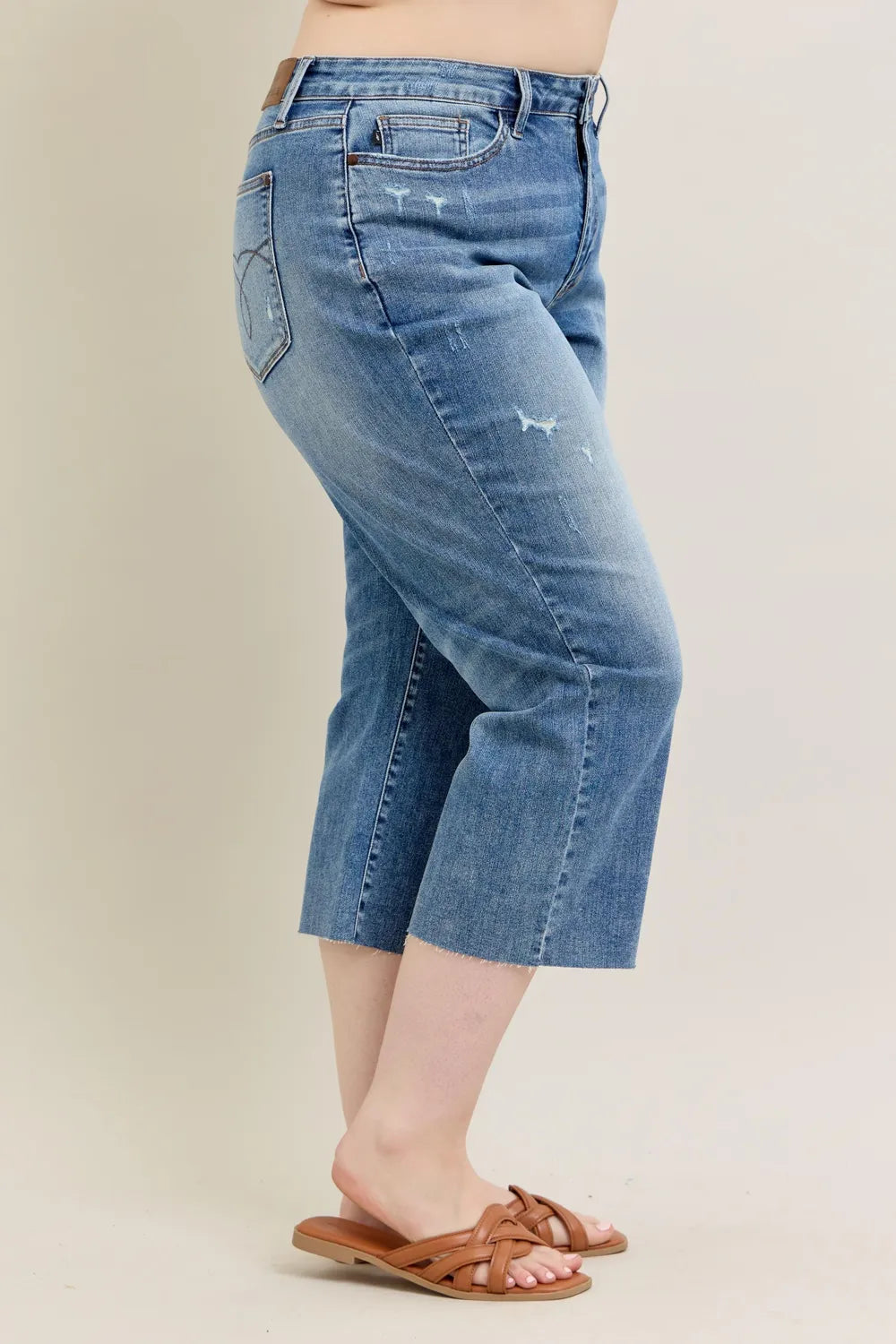 Judy Blue Plus Size High Waist Crop Wide Leg Jeans – Distressed - Fashorio