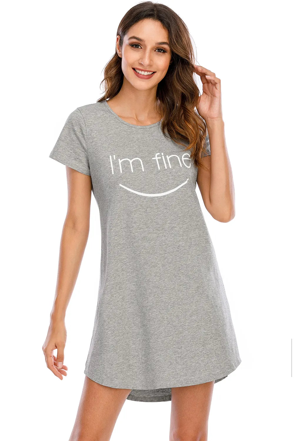 Graphic Round Neck Short Sleeve Lounge Dress - Fashorio