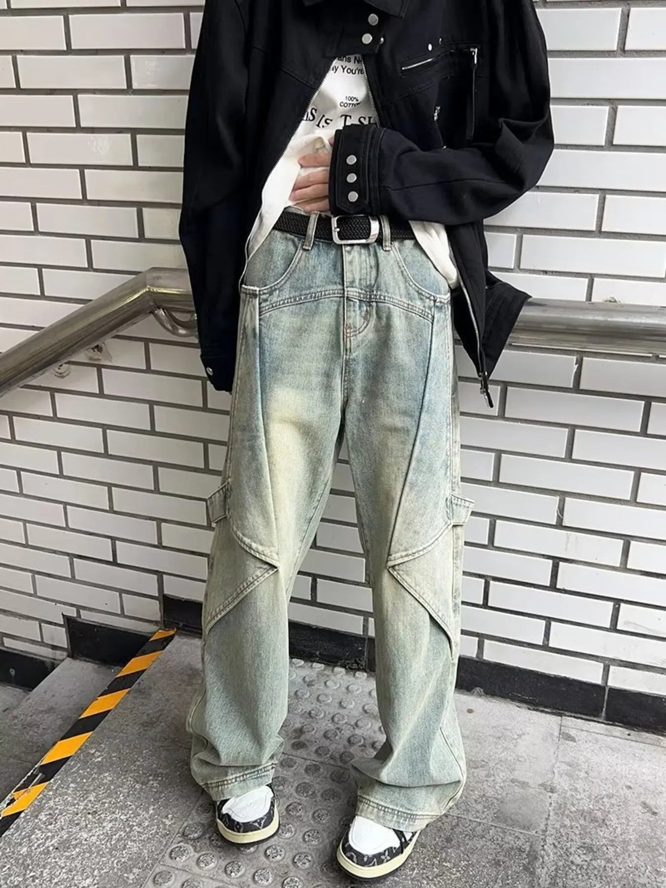 Men's Full Size Washed Wide Leg Baggy Cargo Jeans Plus Size - Fashorio