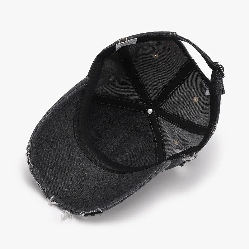 Distressed Adjustable Cotton Baseball Cap - Fashorio