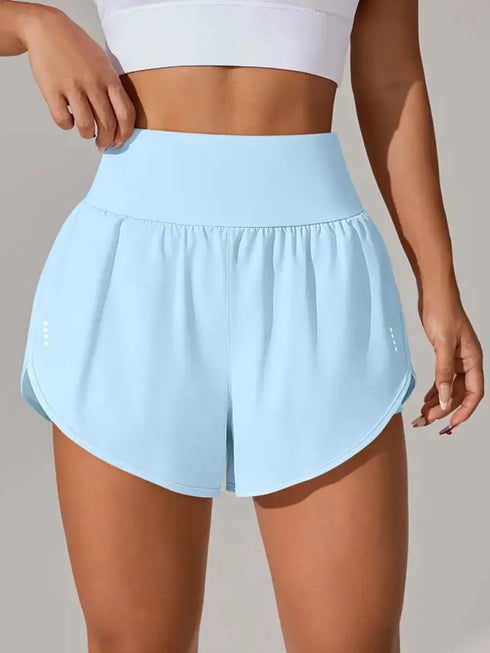 Pocketed High Waist Active Shorts Light Blue - Fashorio