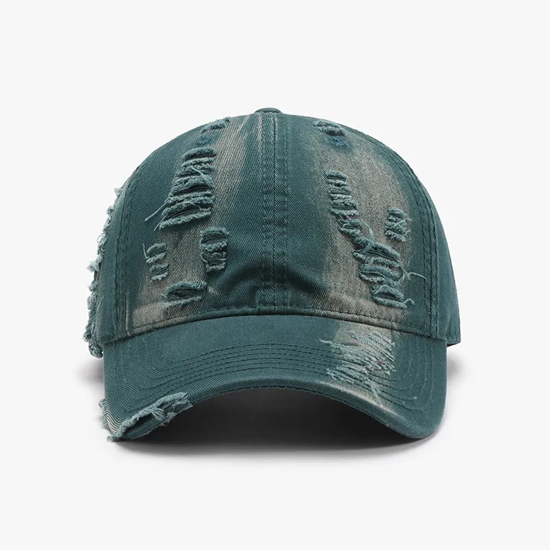 Distressed Adjustable Cotton Baseball Cap Dark Green One Size - Fashorio