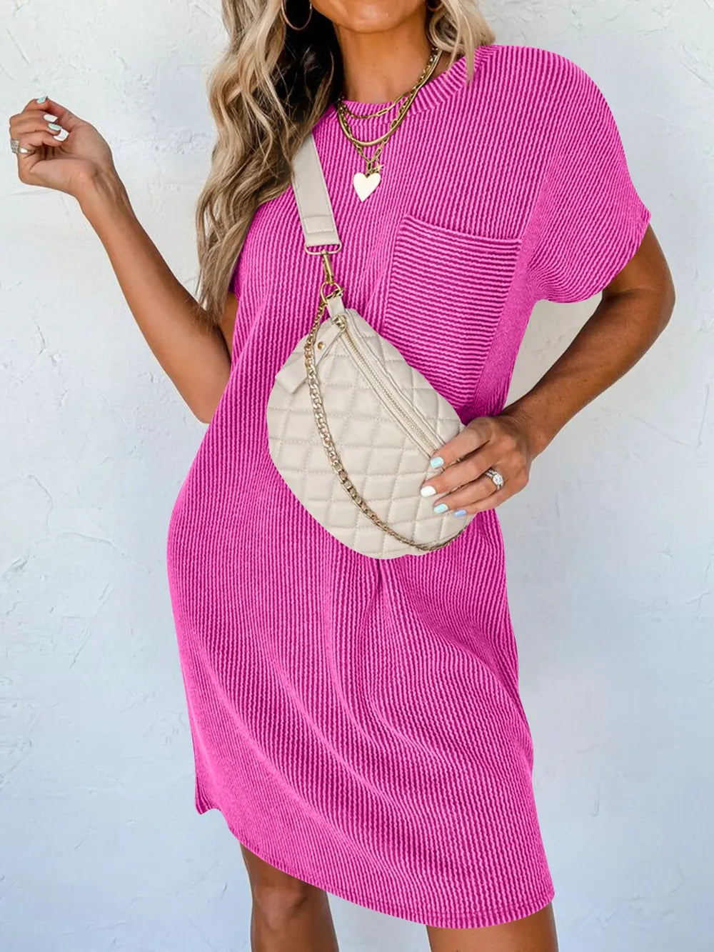 Lovelet Round Neck Mini Dress – Short Sleeve Everyday Style - Fashorio