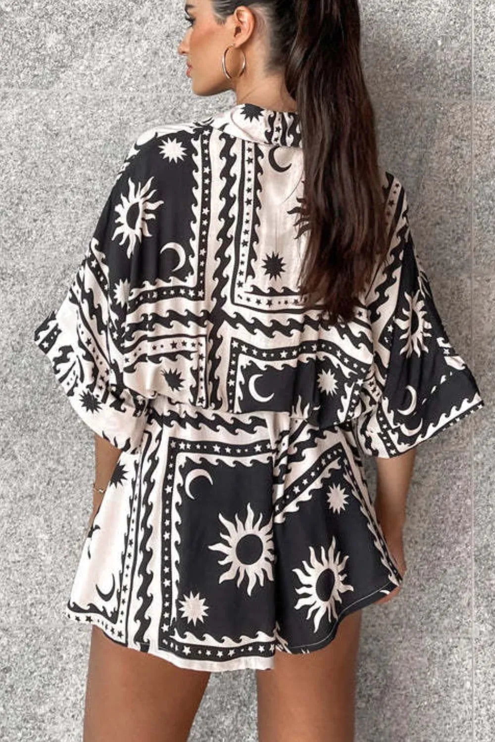 Printed Tie Waist Romper - Fashorio