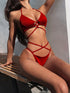 Halter Neck Crisscross Ribbed Bikini Set Removable Pads Burgundy - Fashorio