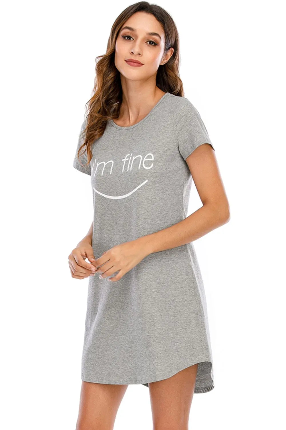 Graphic Round Neck Short Sleeve Lounge Dress - Fashorio