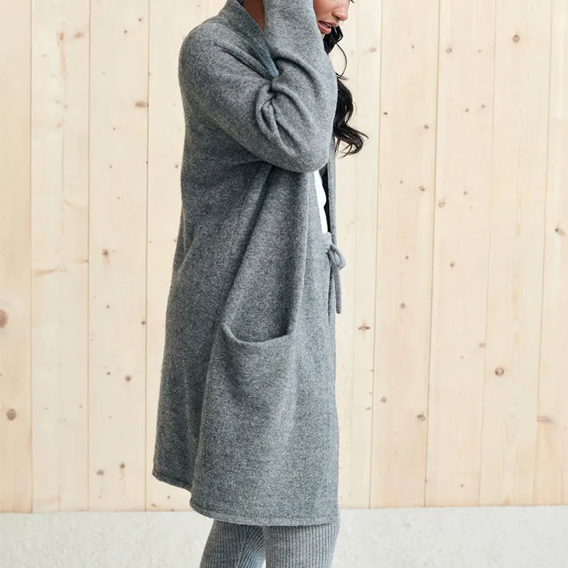 Open Front Long Sleeve Cardigan with Pockets - Fashorio