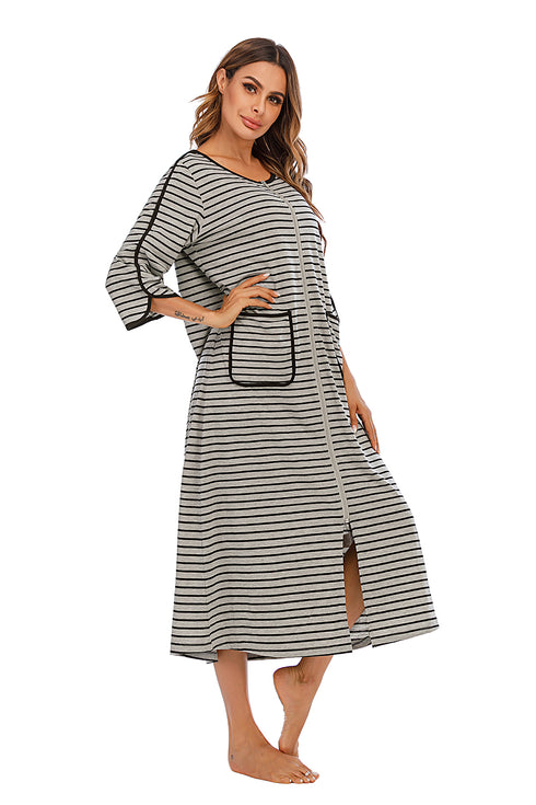 Round Neck Three-Quarter Sleeve Midi Night Dress - Fashorio