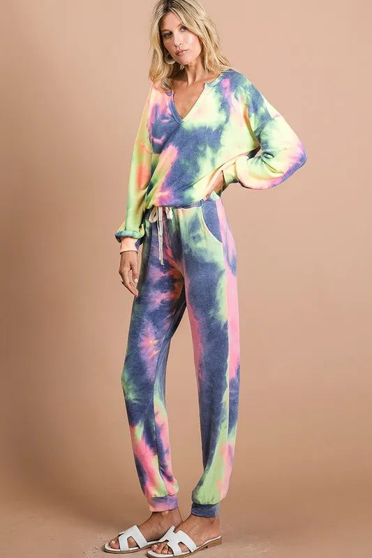 BiBi Tie Dye French Terry Casual Pants - Fashorio