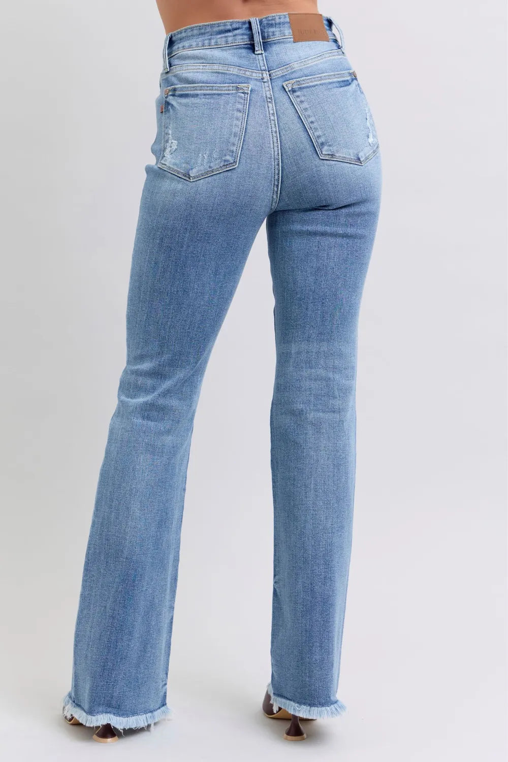 Judy Blue Full Size Raw Hem High Rise Bootcut Jeans - Fashorio