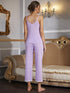 V-Neck Lace Trim Slit Cami and Pants Pajama Set - Fashorio