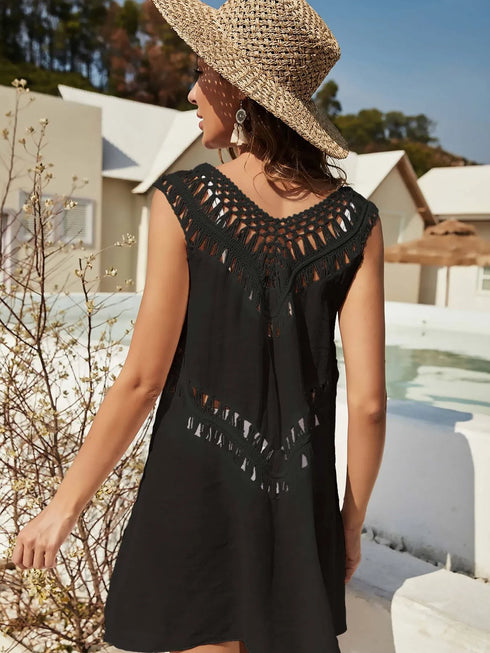 Crochet Detail Beach Cover Up Dress - Fashorio