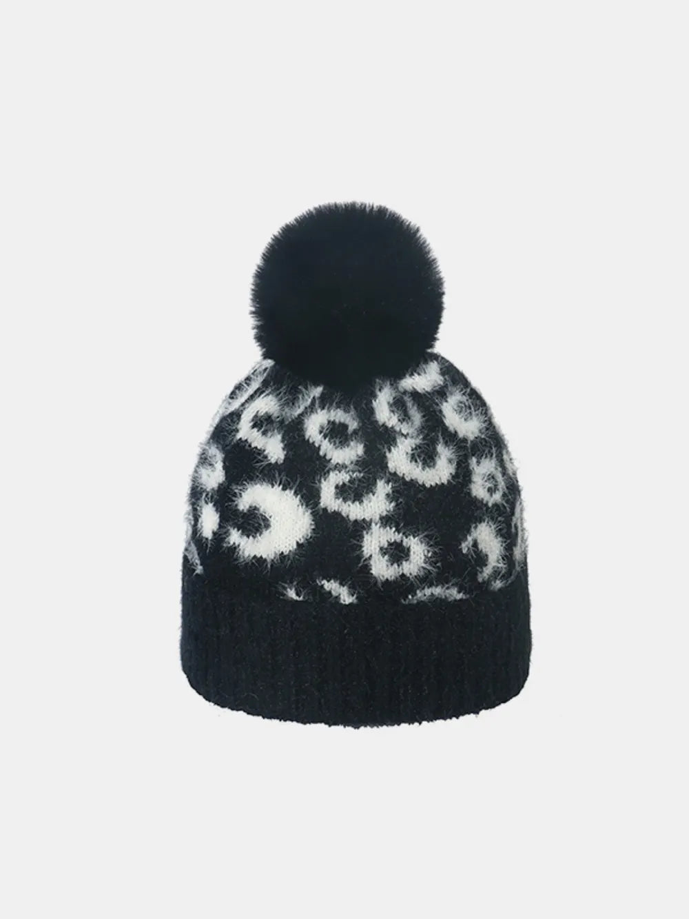 Leopard Hat with Pompom Black One Size - Fashorio