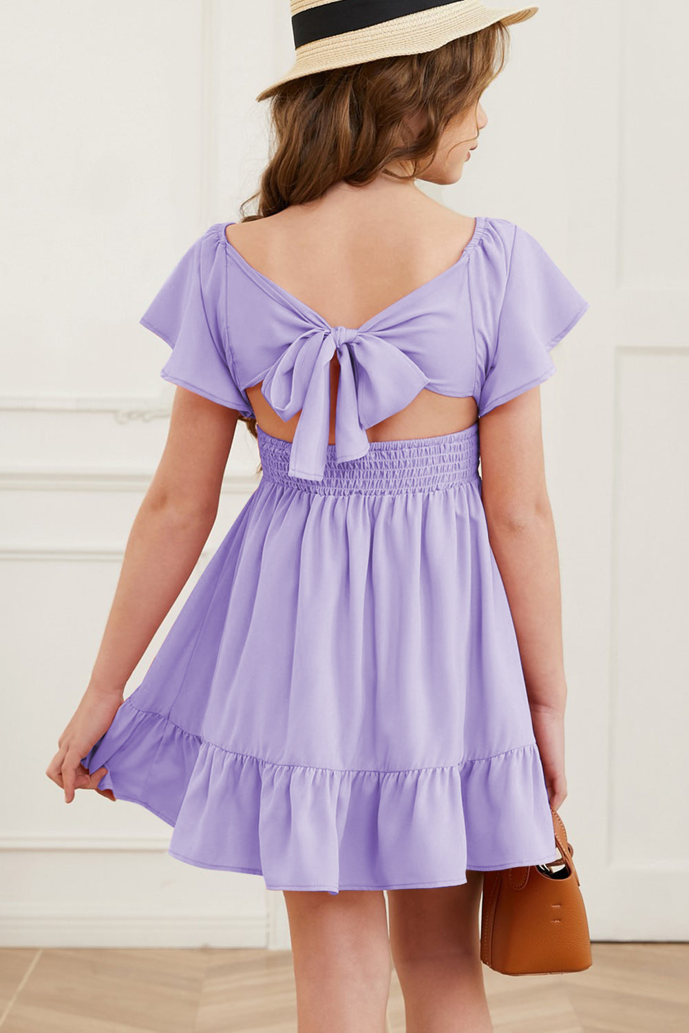 Ruffle Hem Tie-Back Flutter Sleeve Dress - Fashorio