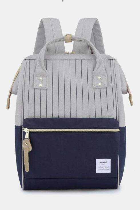 Himawari Waterproof Canvas Backpack Bag with Side Pockets Grey Navy One Size - Fashorio