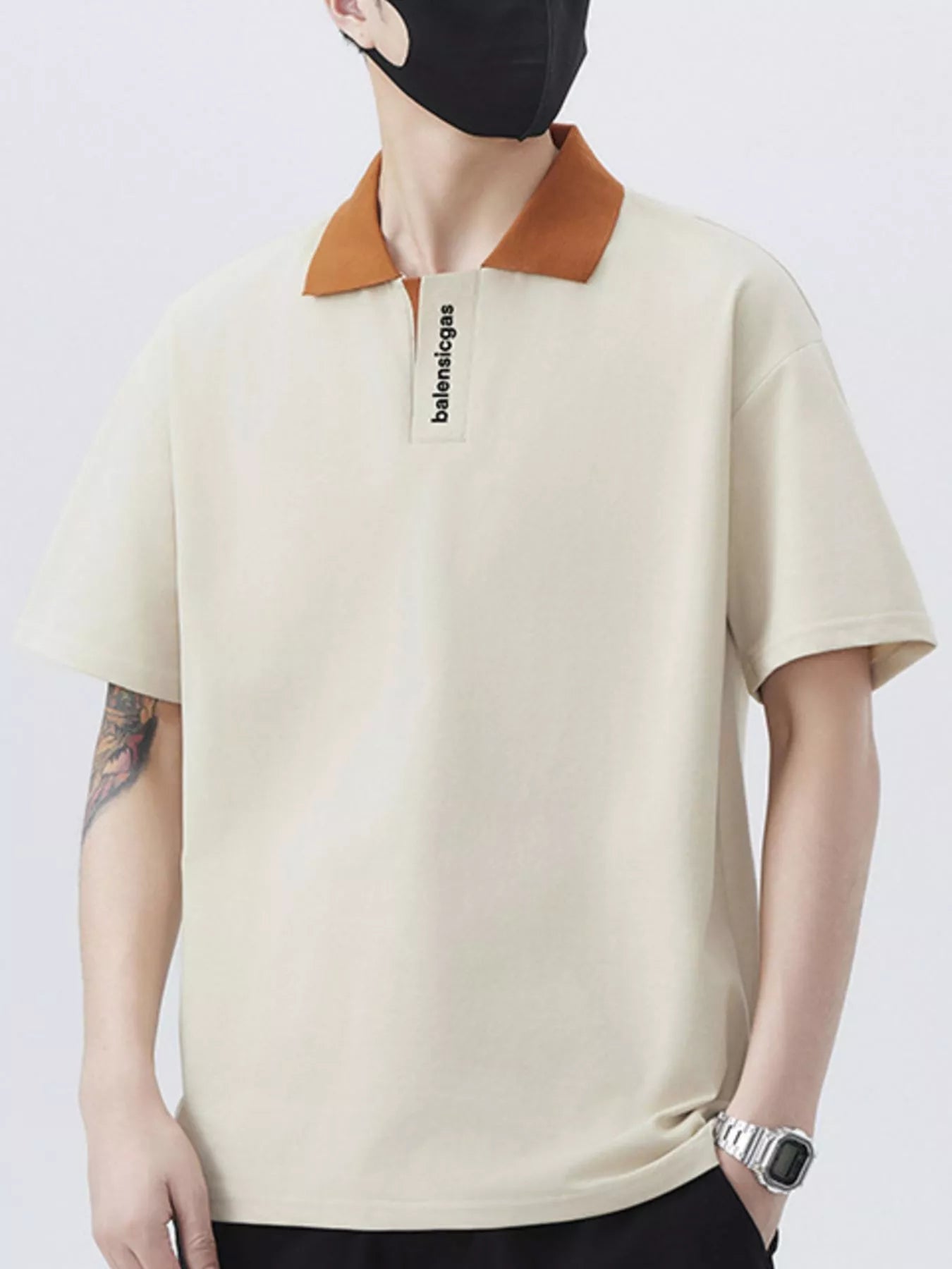 Men's Plus Size Contrast Collar Short Sleeve Polo Apricot - Fashorio