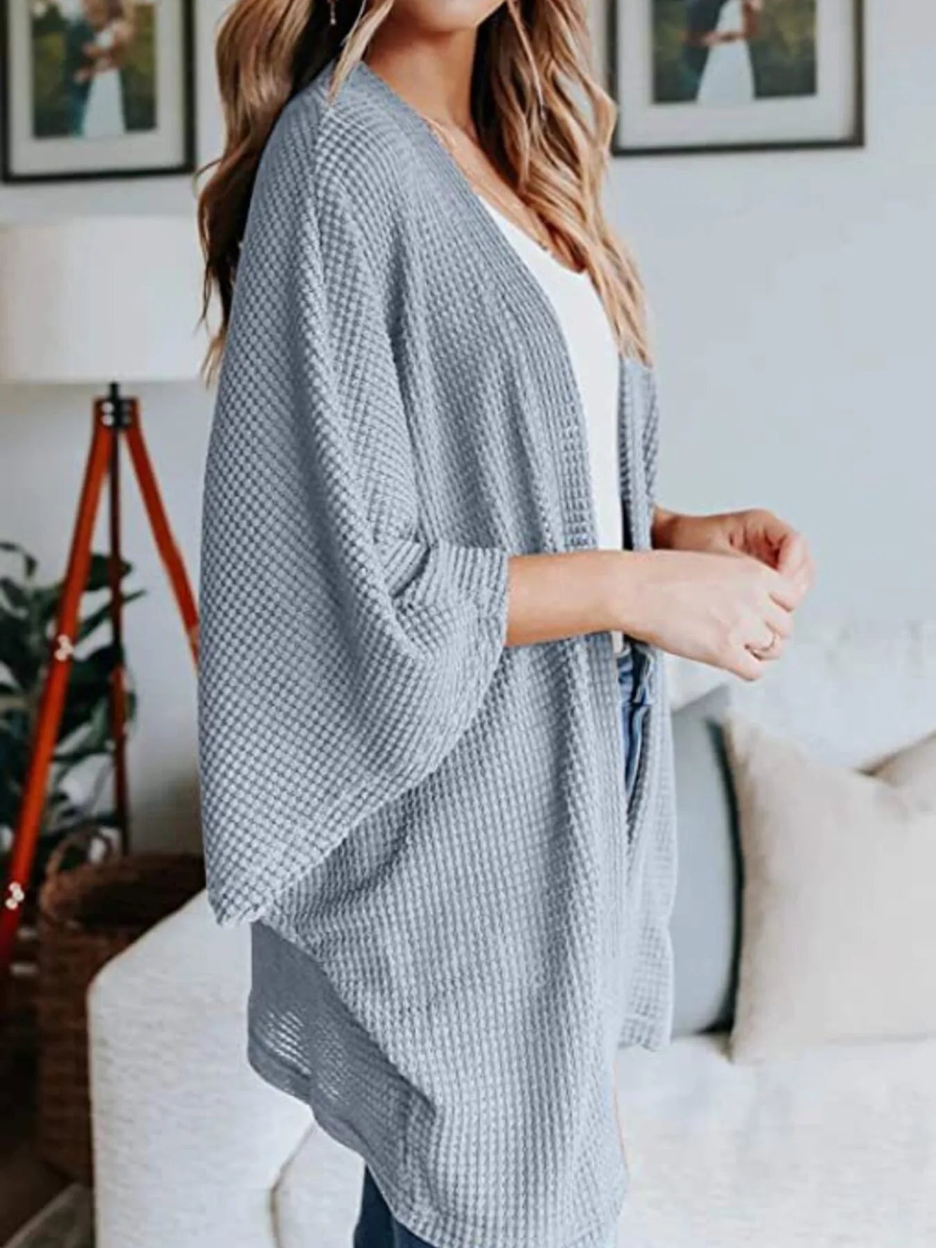 Full Size Open Front Waffle Knit Cardigan Plus Size - Fashorio