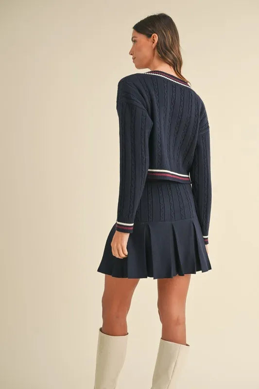 MABLE Cable-Knit Top and Pleated Skirt Sweater Set - Fashorio