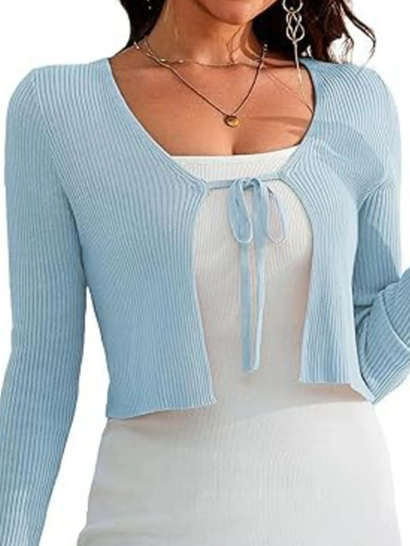 Tie-Front Long Sleeve Cardigan - Fashorio